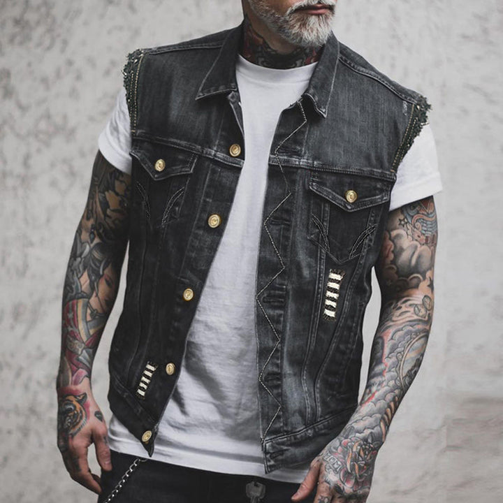 Blå denimvest for herrer, en tidløs modeklassiker. Robust og behagelig til alle afslappede lejligheder.