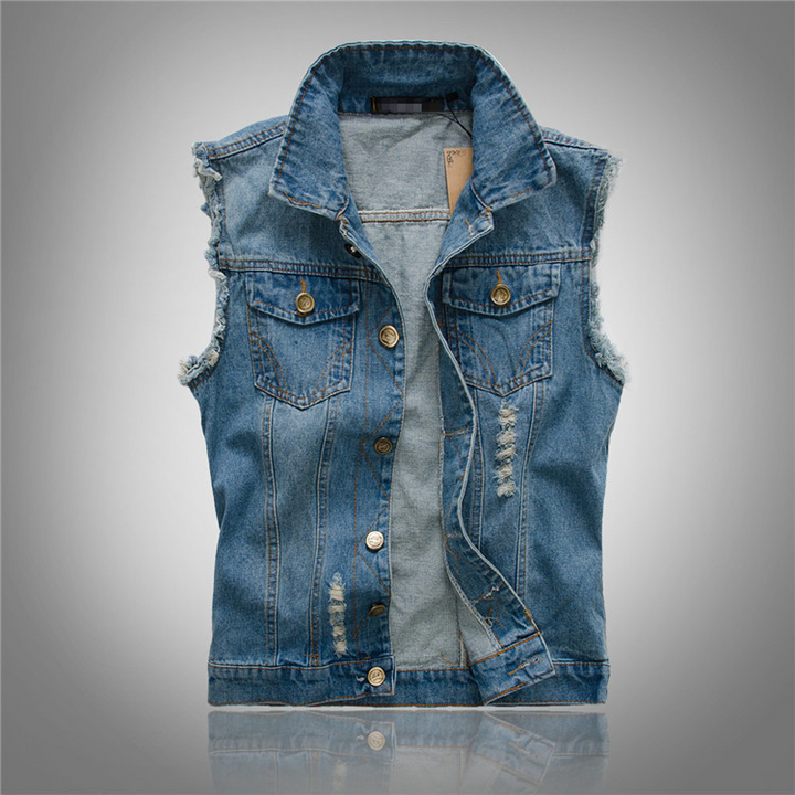 Trendy herre denimvest, ideel til fritid og afslappede arrangementer. En stilfuld tilføjelse til mænds mode.