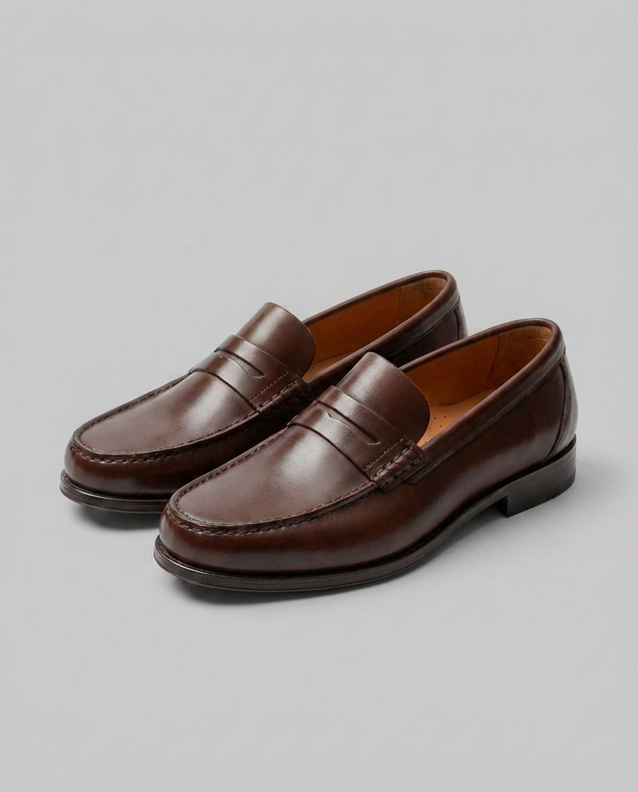 Komfortable brune herre loafers med penny-detalje. Perfekt til både hverdag og pænere brug.