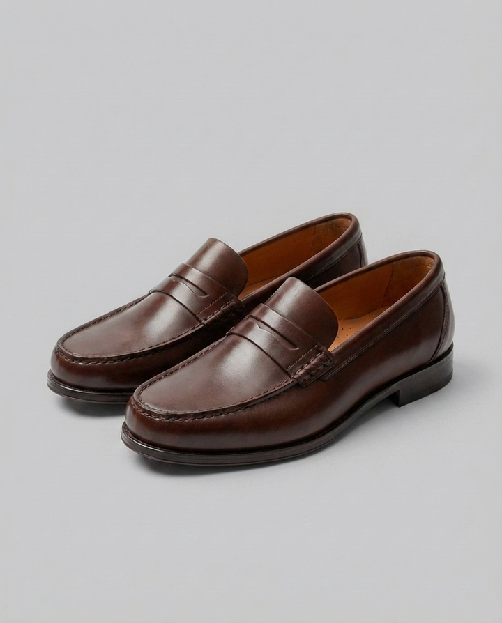 Komfortable brune herre loafers med penny-detalje. Perfekt til både hverdag og pænere brug.