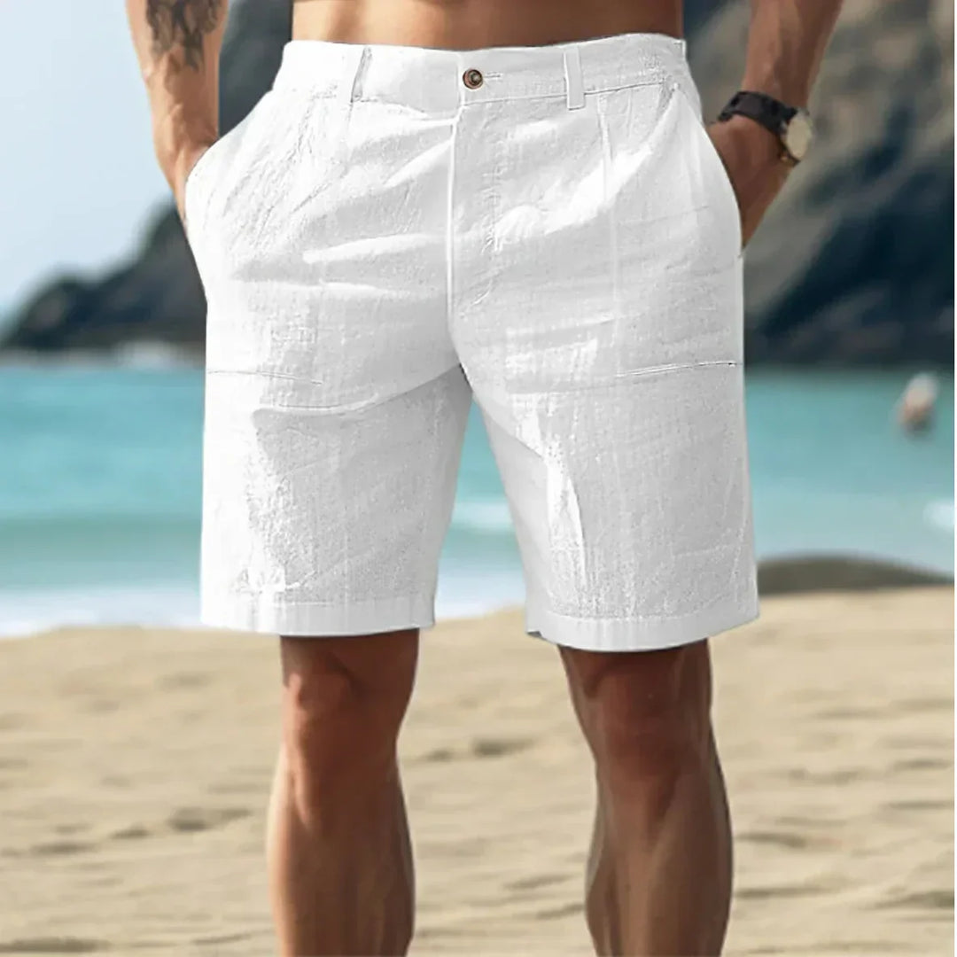 "Komfortable herre linned shorts, lette og åndbare, med snøre i taljen, ideelle til sommer og afslappet stil."