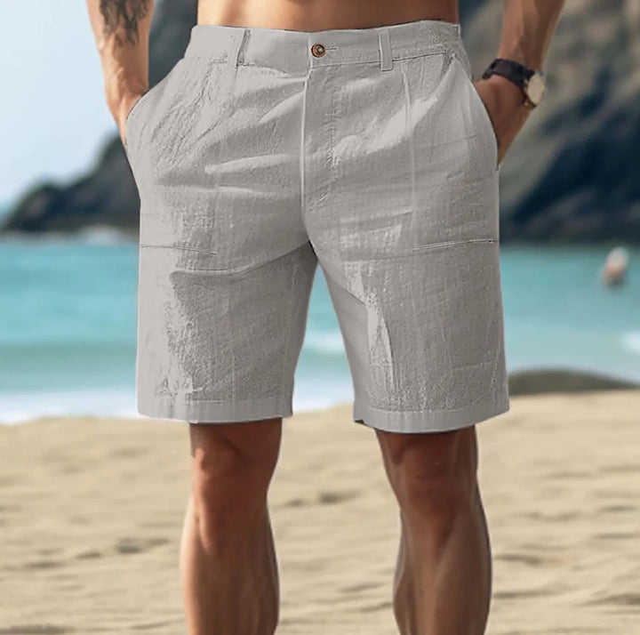 "Komfortable herre linned shorts, lette og åndbare, med snøre i taljen, ideelle til sommer og afslappet stil."