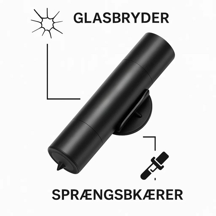 Let tilgængeligt nødhjælpsværktøj: Universal glasbryder og sikkerhedssnitter for optimal bilsikkerhed.