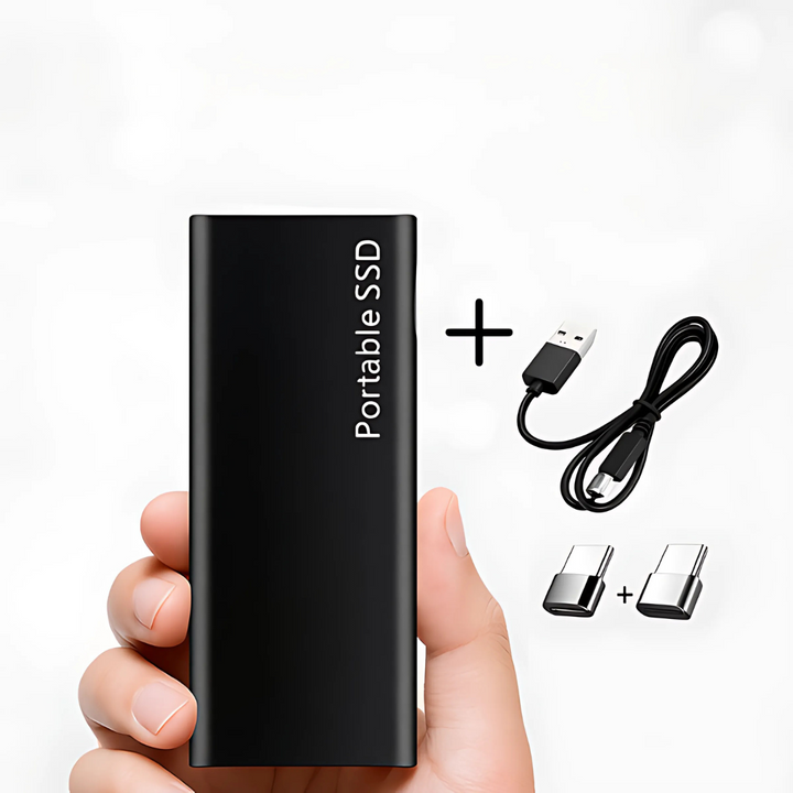Kompakt 4 TB USB-C ekstern harddisk til bærbar lagring, sort design.