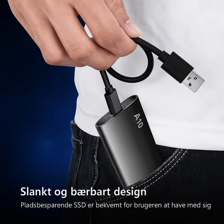 Hurtig 4 TB ekstern USB-C datadisk. Kompakt design til nem transport.