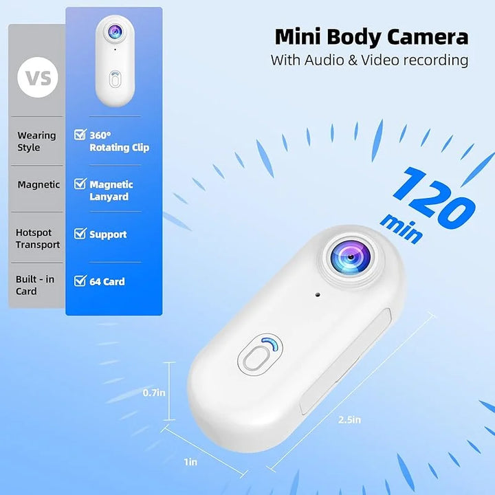 Lille magnetisk 4K videokamera med WiFi og 360° holder til vlogging.