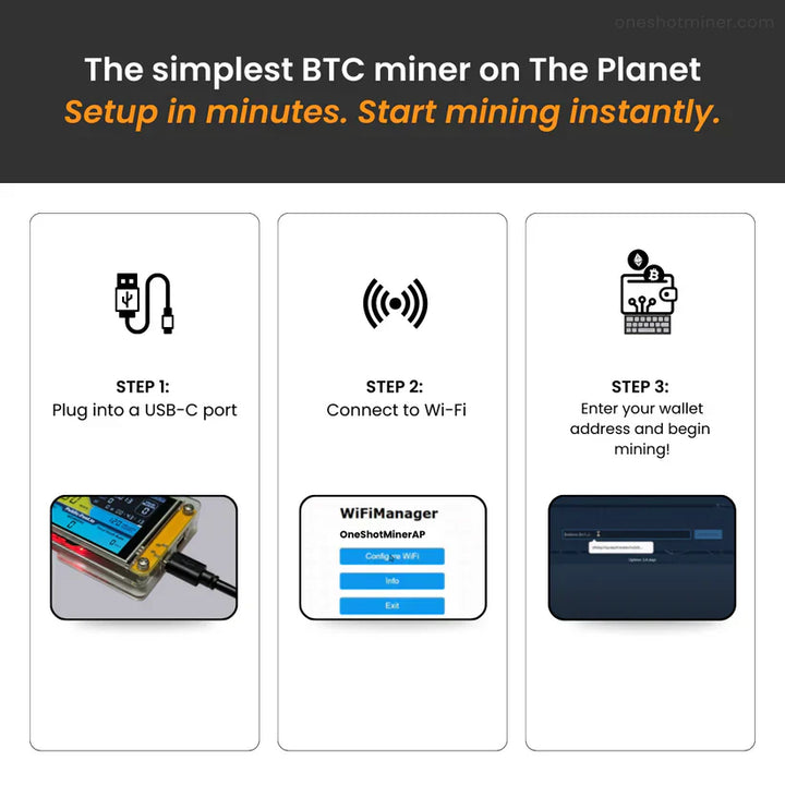 Elegant kompakt Bitcoin mining enhed med display. Optimeret til solo krypto mining og let overvågning.