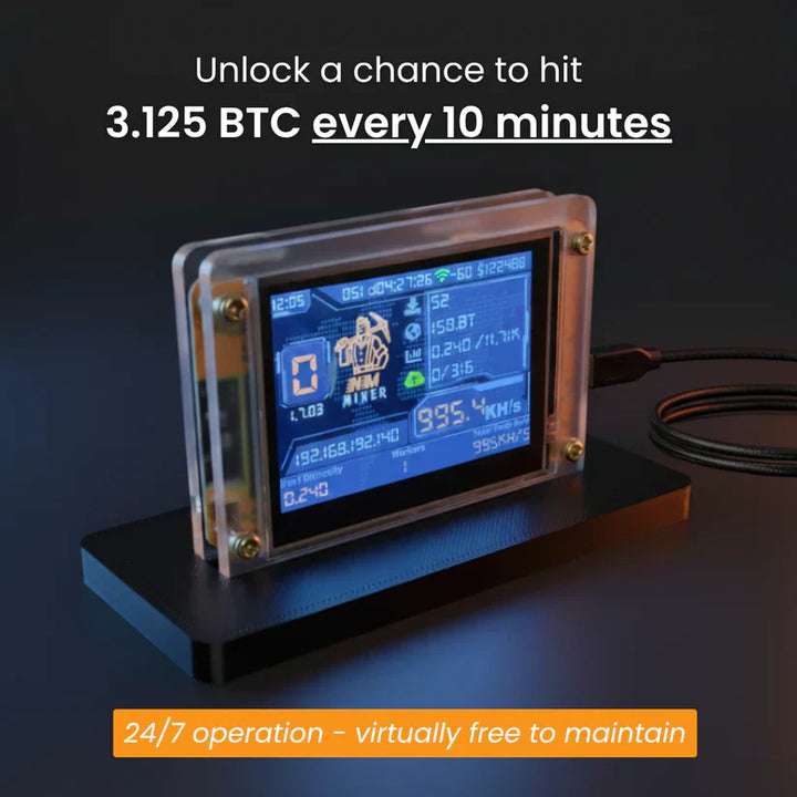 Avanceret kompakt Bitcoin mining enhed med ESP32 og klart display for realtids blockchain-data.