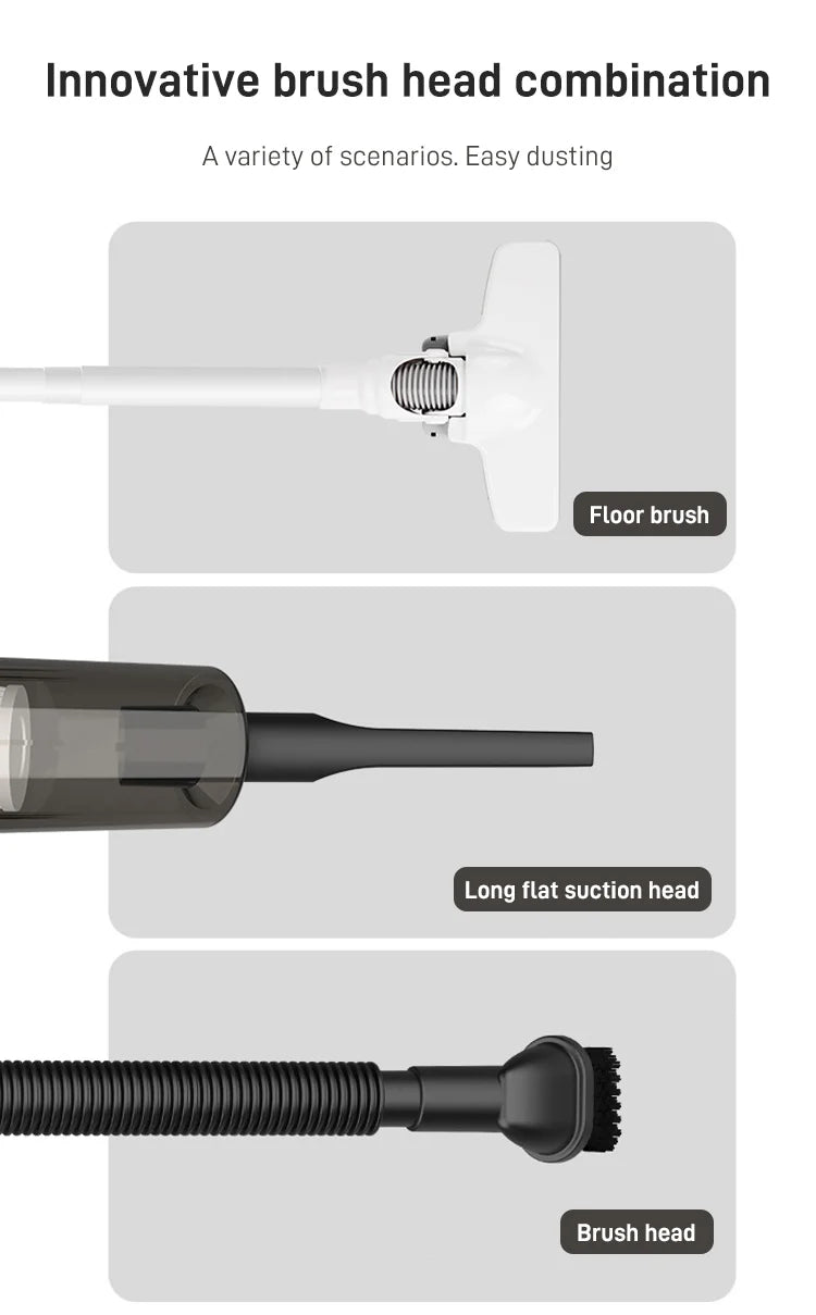 Kompakt bilstøvsuger i brug, rengør bilens instrumentbræt og konsol effektivt. Bærbar og kraftfuld.