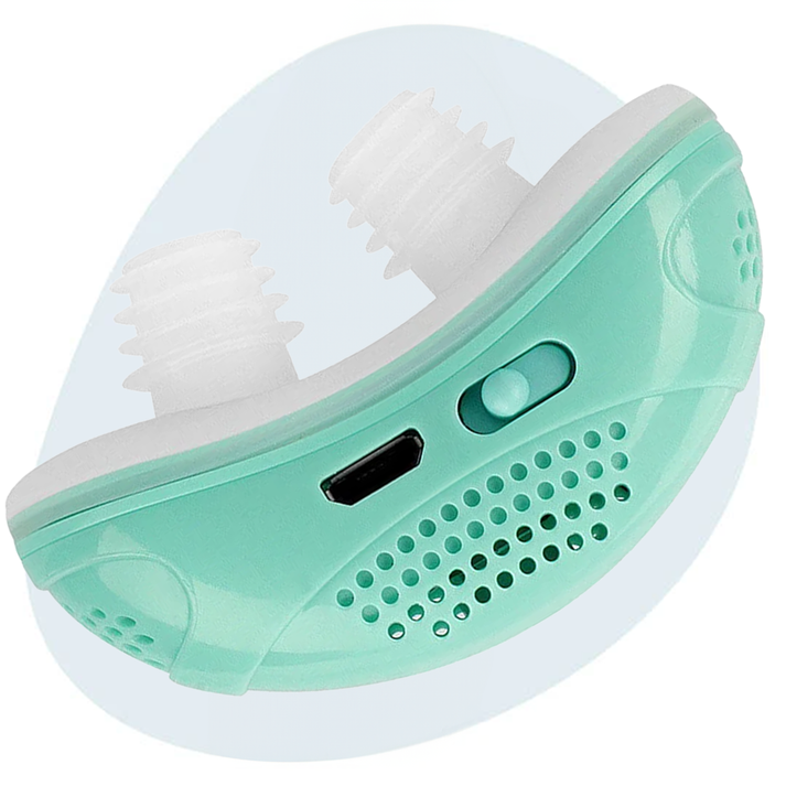 "Kompakt micro CPAP-maskine mod søvnapnø, hvid og blå enhed, stille drift for bedre nattesøvn og nem betjening."