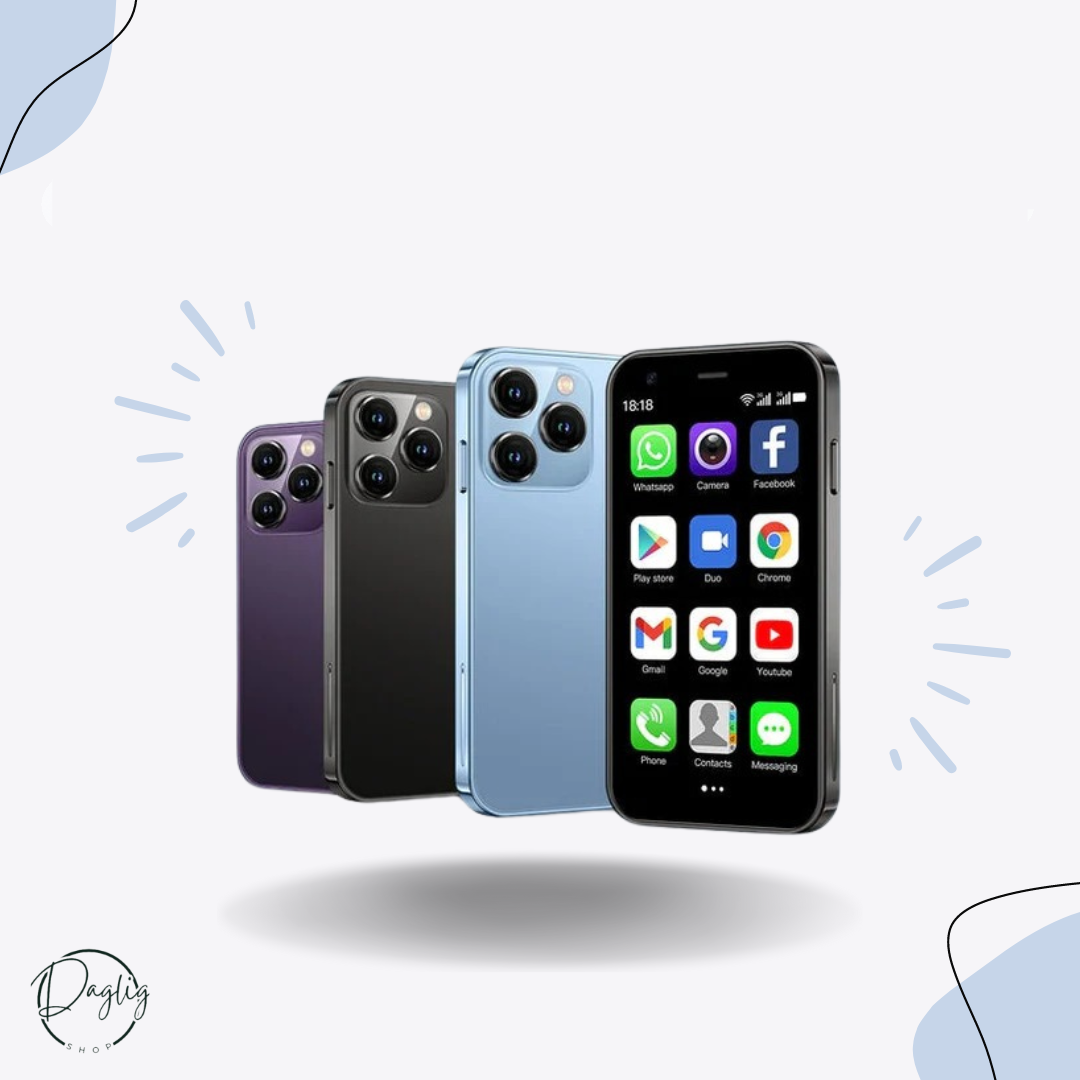 Kompakt mini smartphone til både børn og voksne. Lommevenlig mobiltelefon med Android-teknologi.