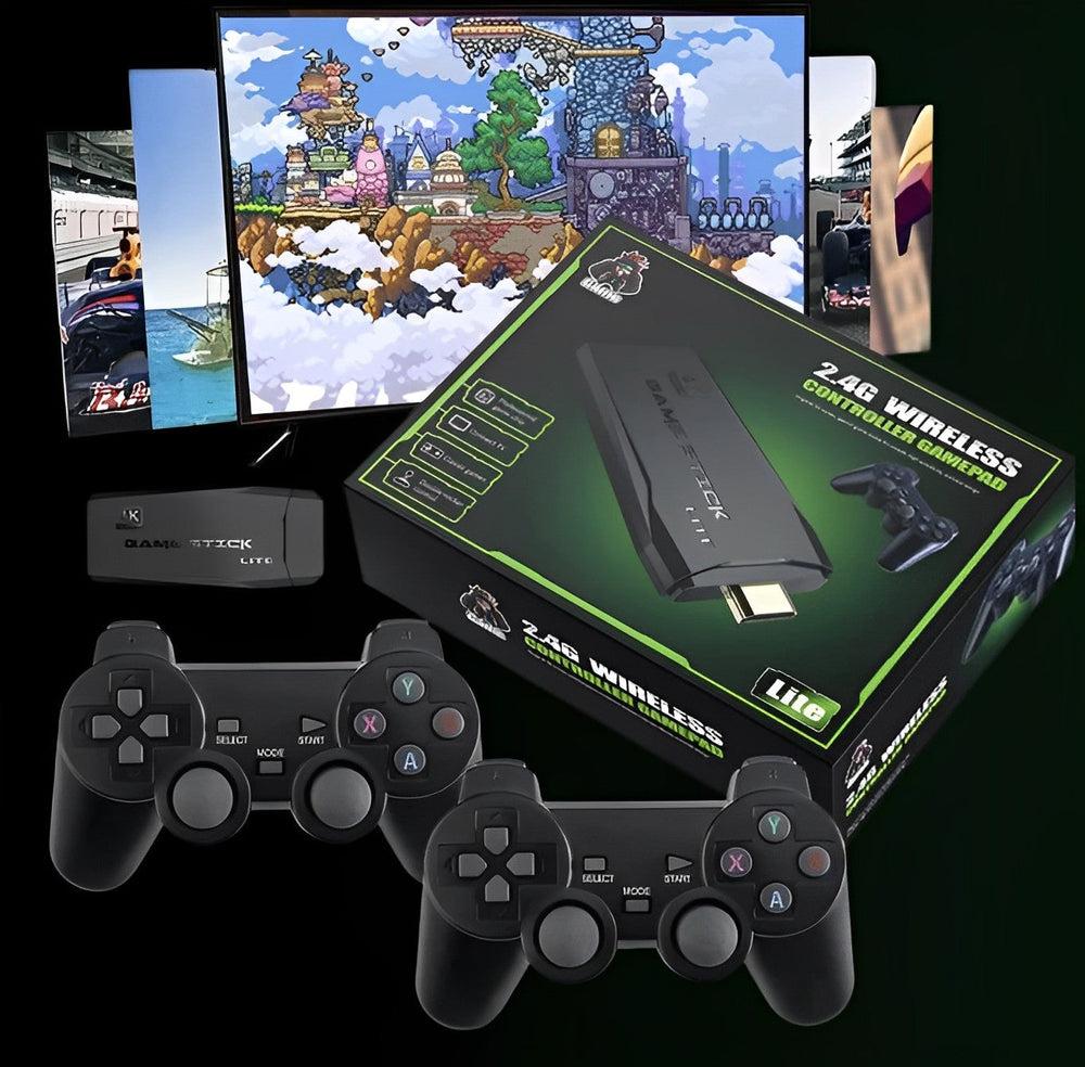 Trådløs retro spilkonsol med 4K gaming, bringer nostalgi og timevis af underholdning for familien.