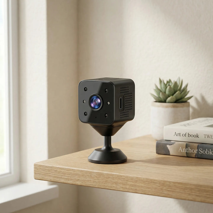 Kompakt trådløst mini overvågningskamera med 1080p HD, nattesyn og app-styring til diskret hjemmeovervågning.