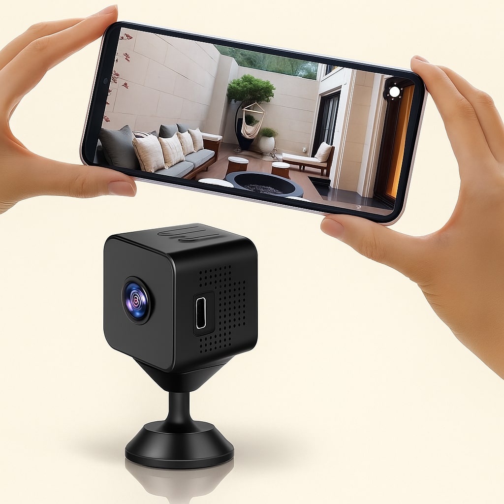 App-styret trådløst mini kamera med live view for nem og fleksibel hjemmeovervågning.