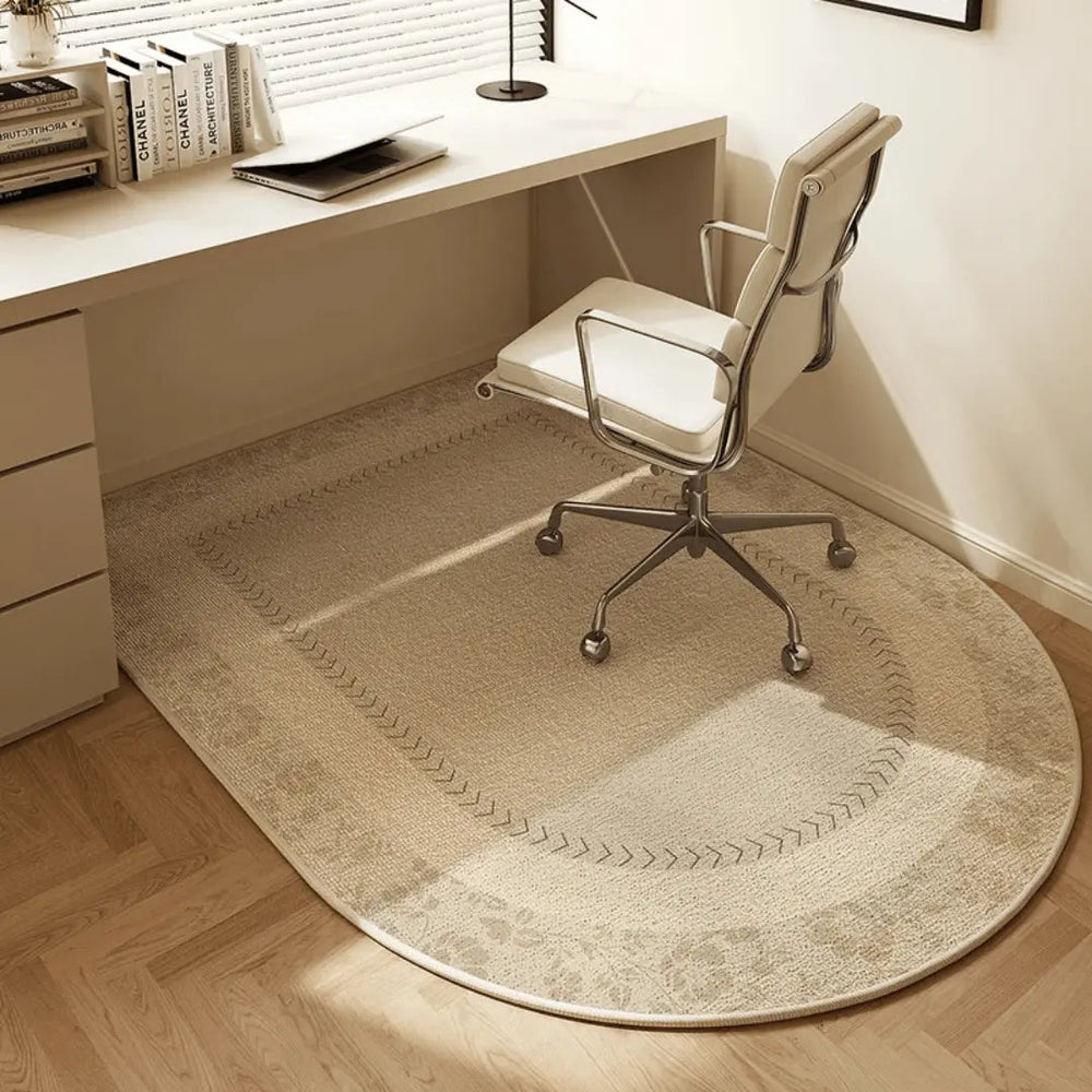 Stilfuld velour kontorstolsmåtte, beskytter gulvet mod slid og ridser. Perfekt til moderne hjemmekontor.