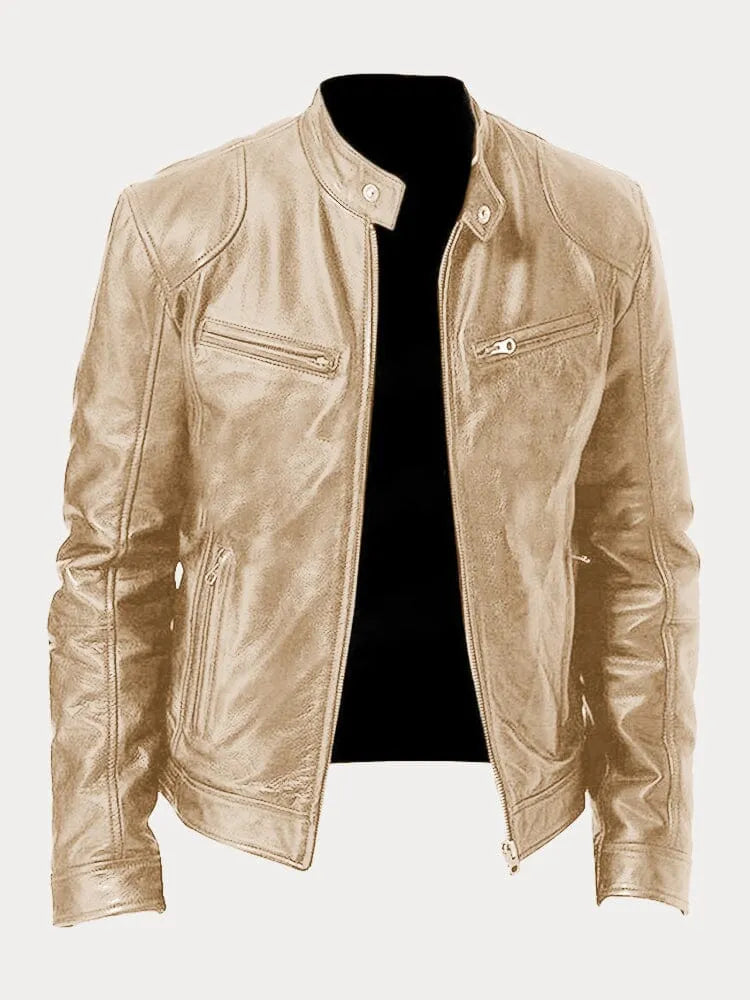 Kort bikerjakke til damer med cool lynlåse og rå finish. Moderne og elegant til hverdag og fest.