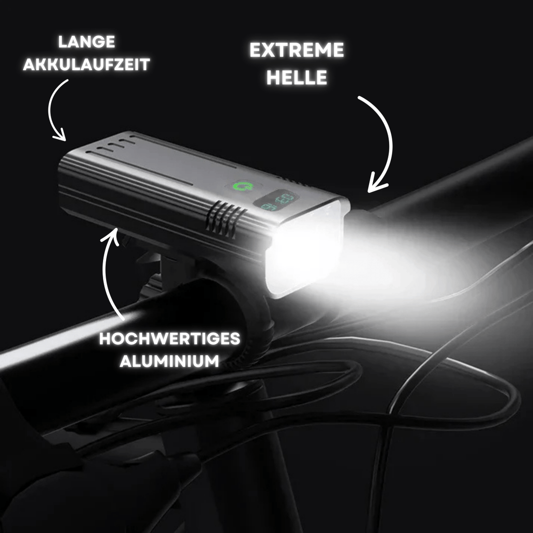 LED-cykellygte til mountainbike og pendlercykel. 5000 lumen sikrer klar udsyn og tryg natkørsel.