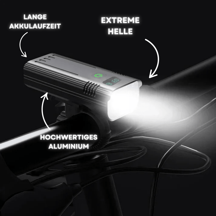 LED-cykellygte til mountainbike og pendlercykel. 5000 lumen sikrer klar udsyn og tryg natkørsel.