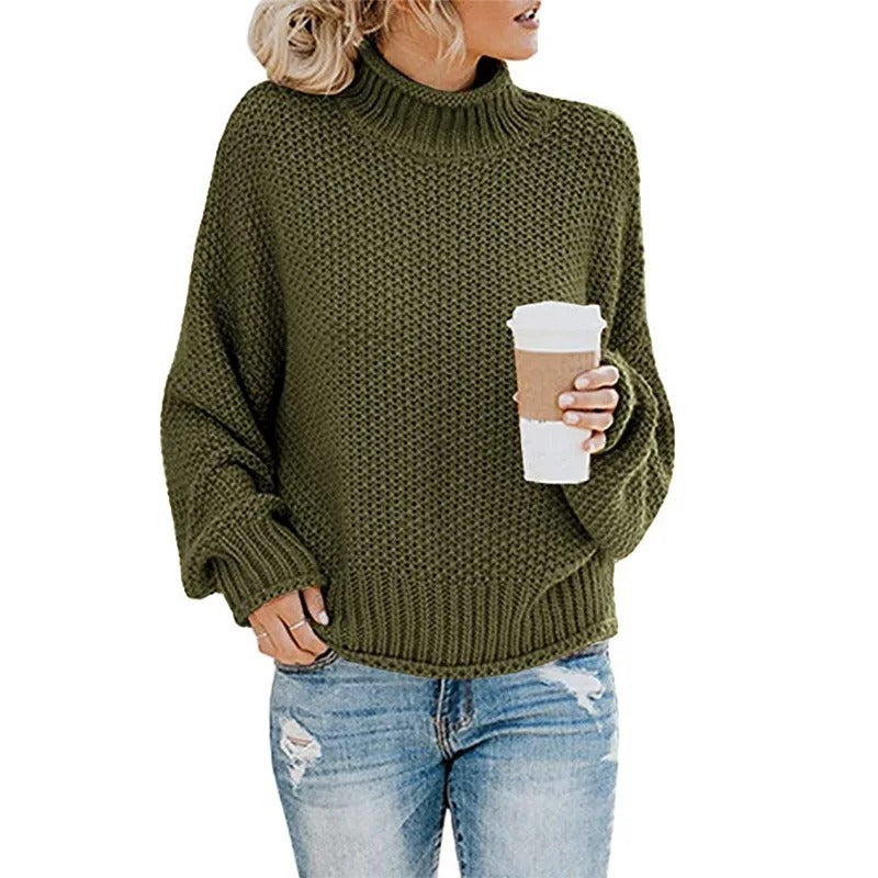 Elegant kvindestrik med rullekrave, en alsidig langærmet sweater for modebevidste kvinder.