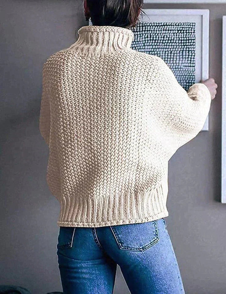 Stilfuld kvindestriktrøje med rullekrave. Langærmet sweater, der passer til enhver lejlighed.