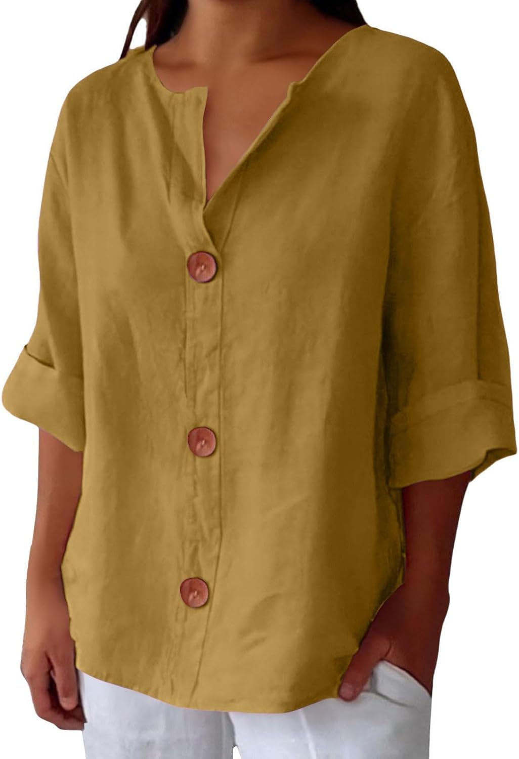 Casual kvindebluse med knapper; en modevenlig og komfortabel top til din garderobe.