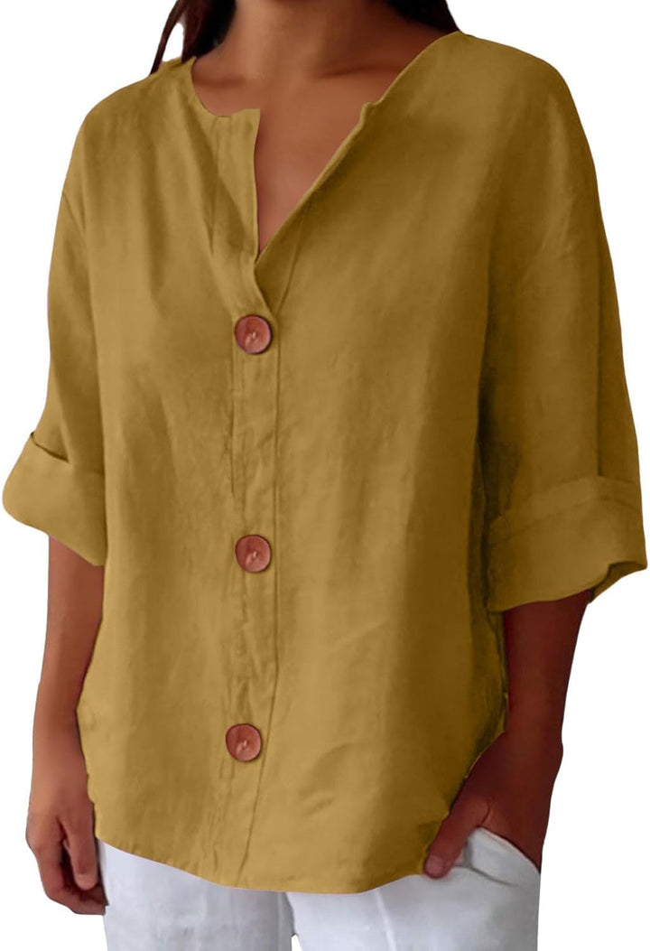 Casual kvindebluse med knapper; en modevenlig og komfortabel top til din garderobe.