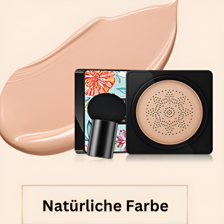 Kvinde påfører CC-creme med svampeapplikator. Giver jævn hudtone & naturlig glød som ansigtsmakeup.