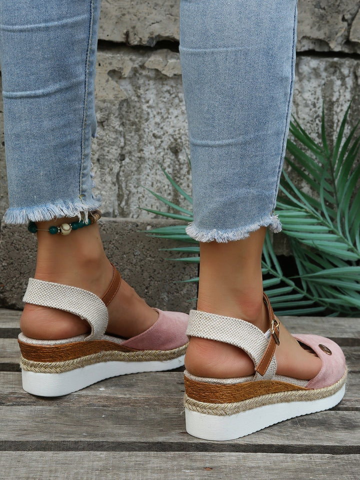 Pink vævede kvinders espadriller, stilfulde og støttende ortopædiske sandaler med komfortsål.