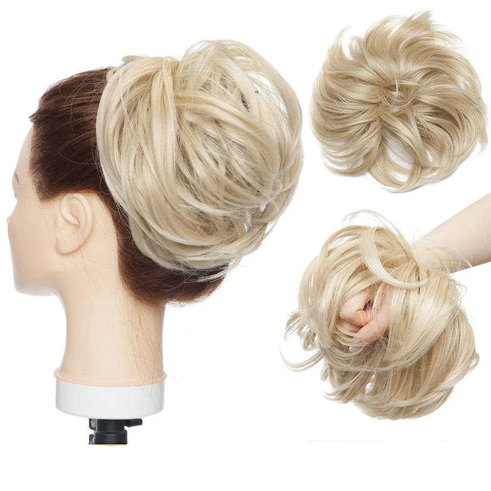 Kvinders hårknude scrunchie i syntetisk hår til hurtige, elegante frisurer.