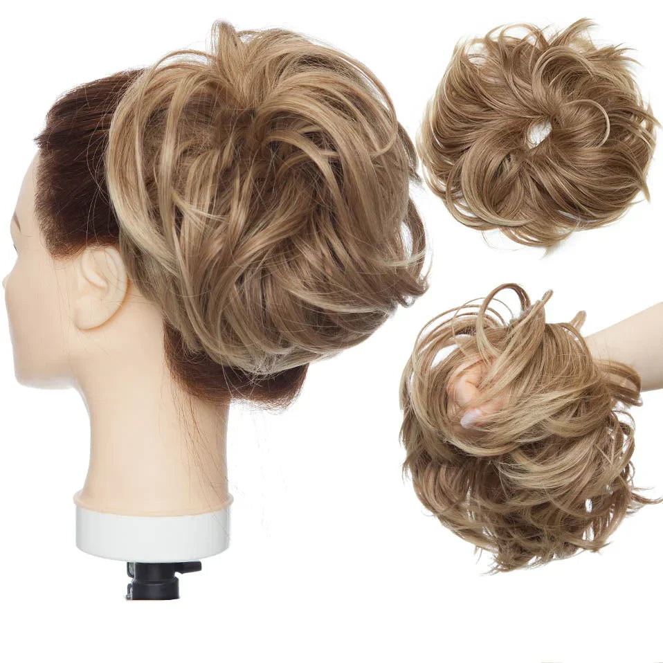 Syntetisk hårknude scrunchie, designet for nem og hurtig skabelse af elegante looks.