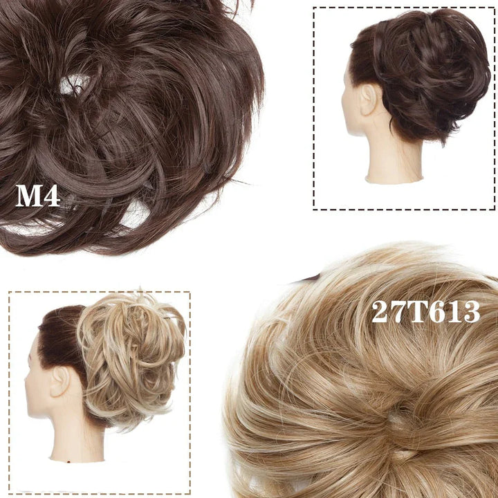 Hårknude scrunchie, hårtilbehør af syntetisk hår, giver fyldig, elegant frisure nemt.