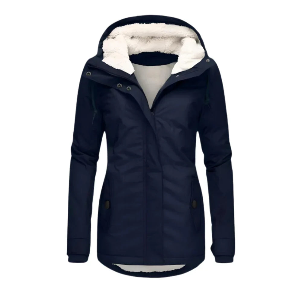 Elegant lang parka til kvinder, ideel som varm vinterjakke til casual og udendørs brug.