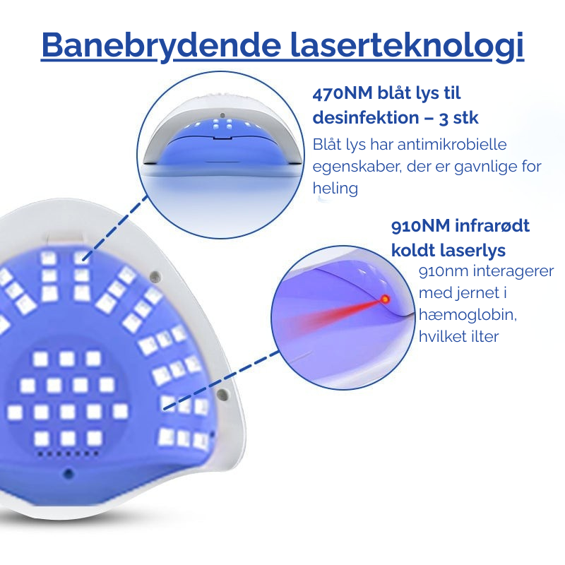 Kompakt laser til neglesvamp. Nem hjemmebrug for at fjerne svampeinfektion og fremme neglepleje.
