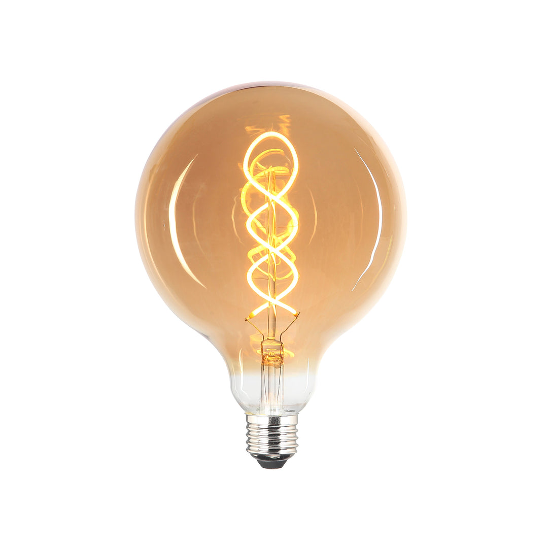 "LED G125 Spiral Amber Dekorativ Pære med varm ravglød og spiraldesign, dæmpbar, 4W, ideel til hjemmedekoration"
