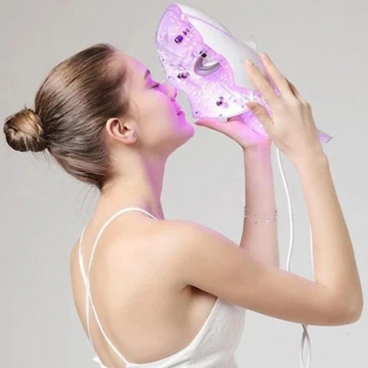 Ergonomisk LED-maske til ansigt og hals. 7 farvers lysterapi for sundere, yngre hud.