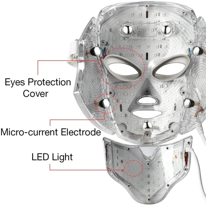 Komplet hudpleje med LED-maske til ansigt og hals. Effektiv fotonterapi for en revitaliseret hud.