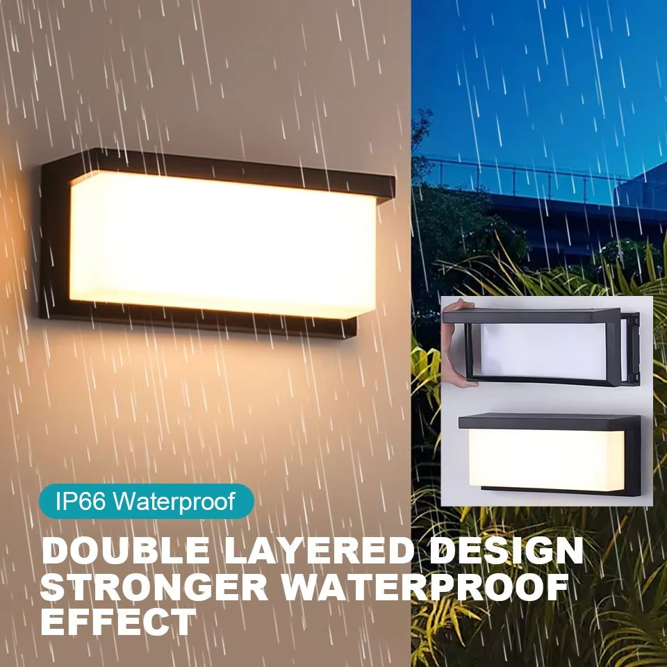LED væglampe med bevægelsessensor. Udendørslys til have, balkon & terrasse. Energieffektiv facadebelysning.