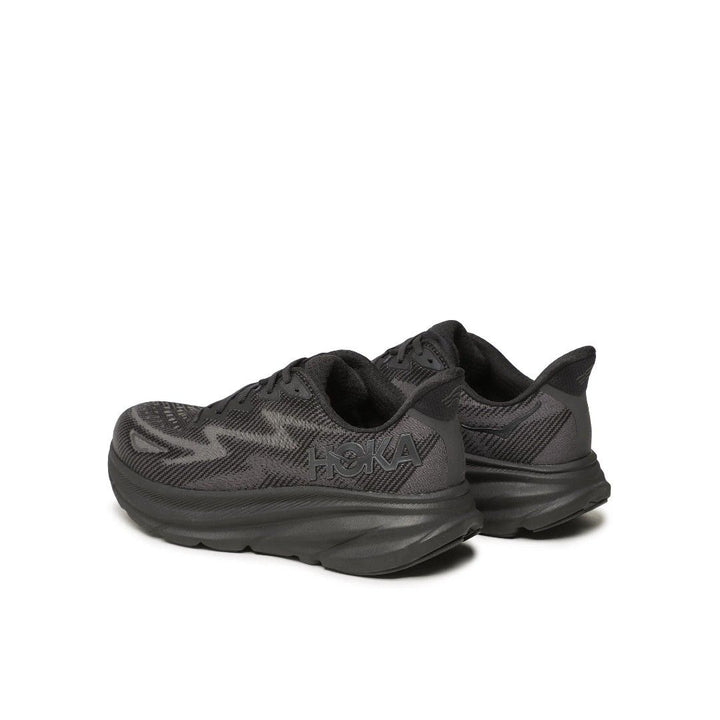 Lette herresko i grå og blå med hvid sål, Hoka Clifton 9, designet til optimal komfort og stødabsorbering.