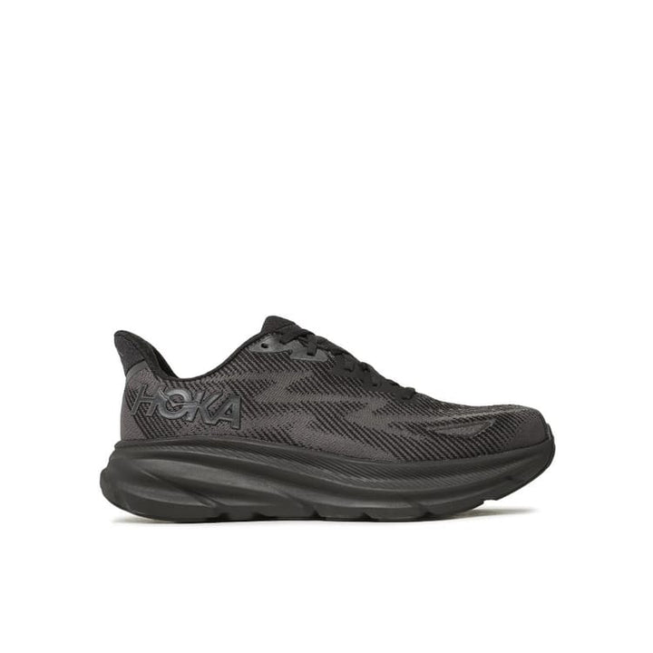 Lette herresko i grå og blå med hvid sål, Hoka Clifton 9, designet til optimal komfort og stødabsorbering.
