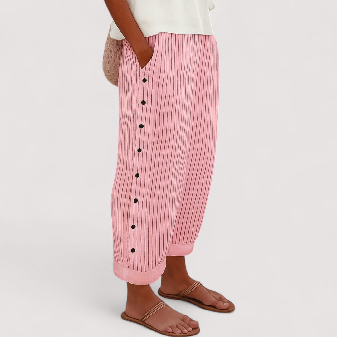 Kvinders linnedbukser i åndbart, let design. Stilfulde sommerbukser, der sikrer komfort og en moderne dame mode.