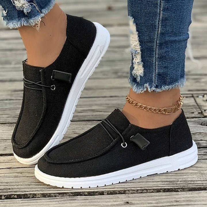 Letvægts loafers i stilfuldt hørlook, åndbart materiale, beige tone, casual og komfortabelt design til kvinder.