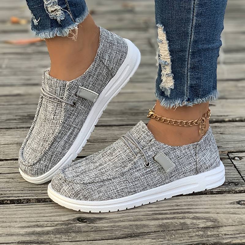 Letvægts loafers i stilfuldt hørlook, åndbart materiale, beige tone, casual og komfortabelt design til kvinder.