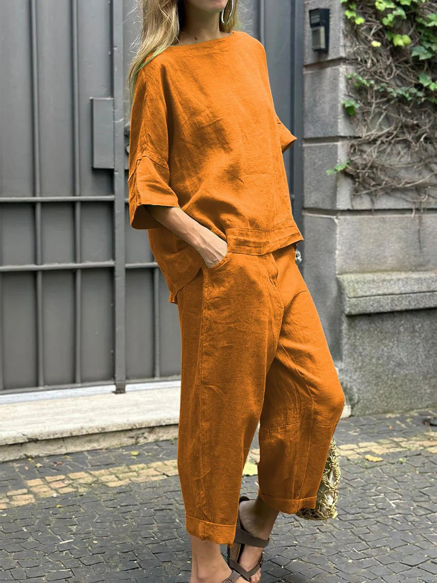 "Løst fit buksedragt sæt i grøn, komfortabel loungewear med korte ærmer og elastisk talje, ideel til afslappede stunder."