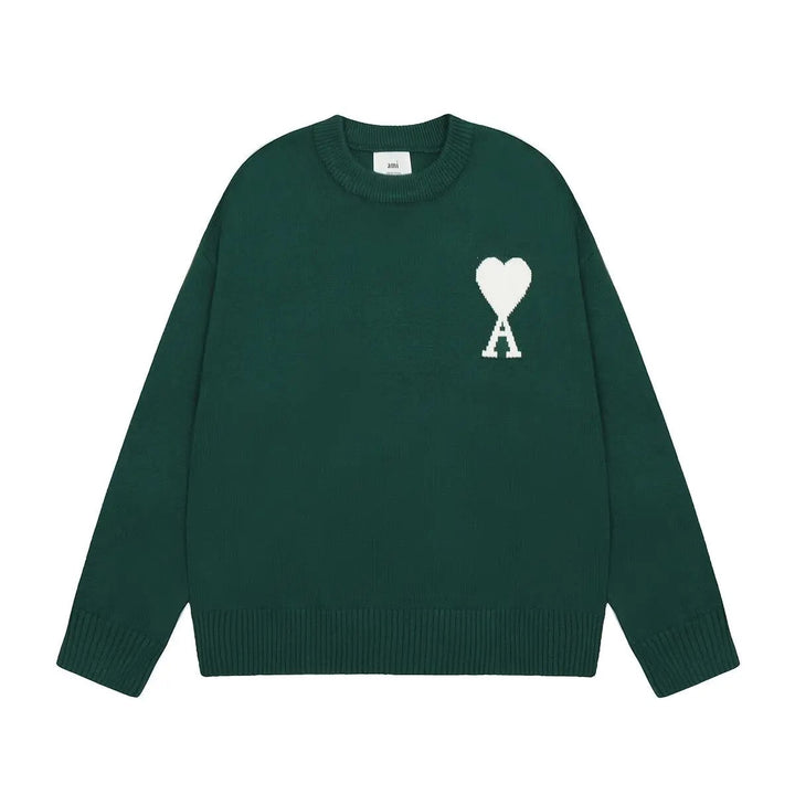 "Luksuriøs unisex uldpullover med ikonisk hjerte-design, minimalistisk grafik og super komfort til både mænd og kvinder."