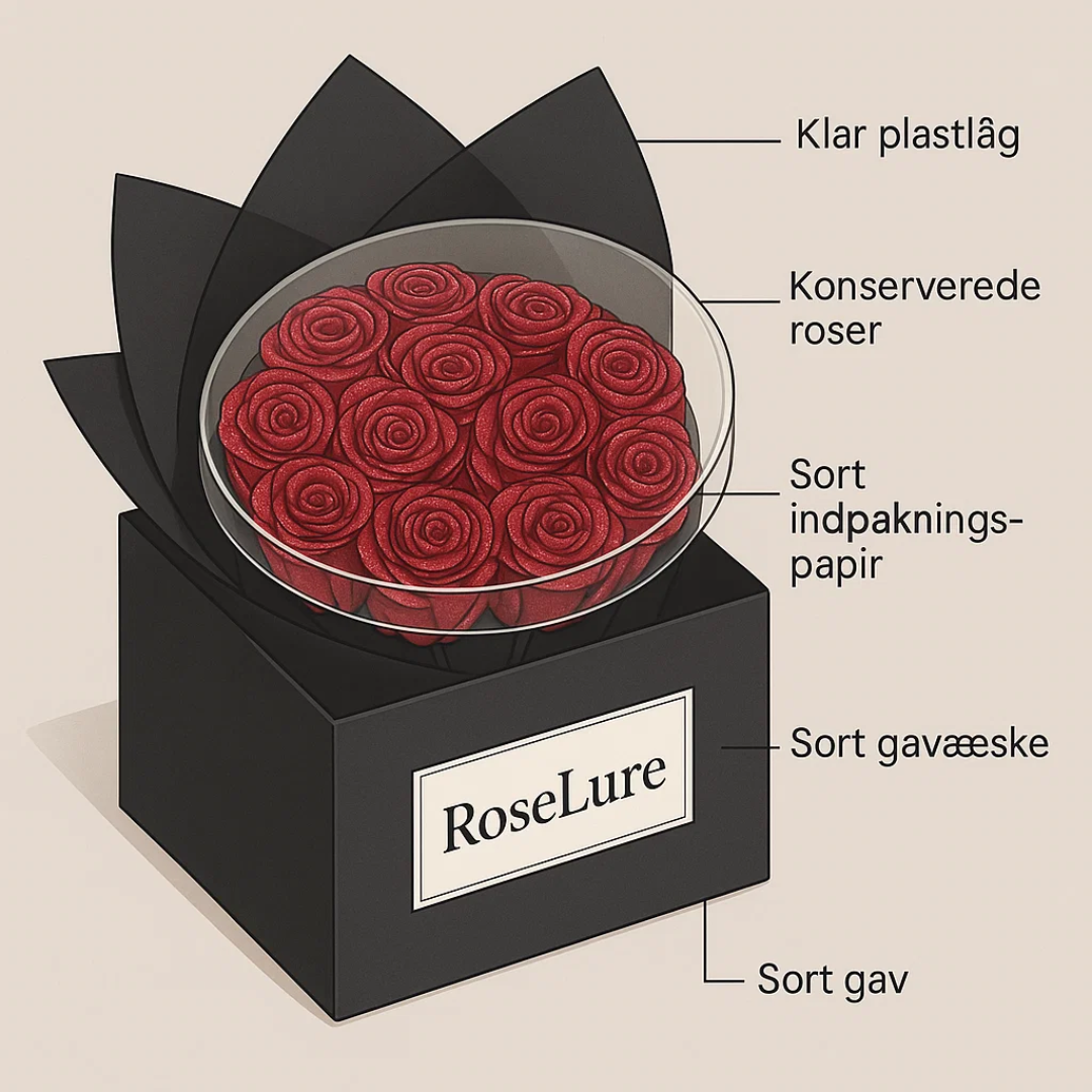 En romantisk gaveidé: Konserverede roser i luksus blomsteræske. Perfekt som bryllups- eller jubilæumsgave.