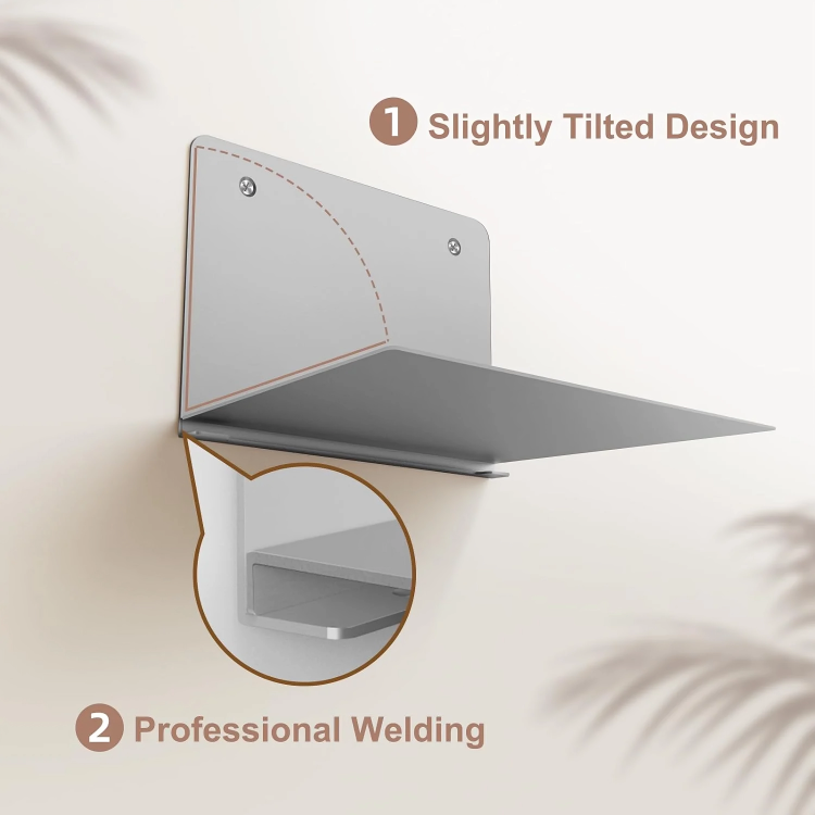 LumaDeck stålhylde med flydende, minimalistisk design. Perfekt pladsbesparende opbevaring til moderne hjemmeindretning.