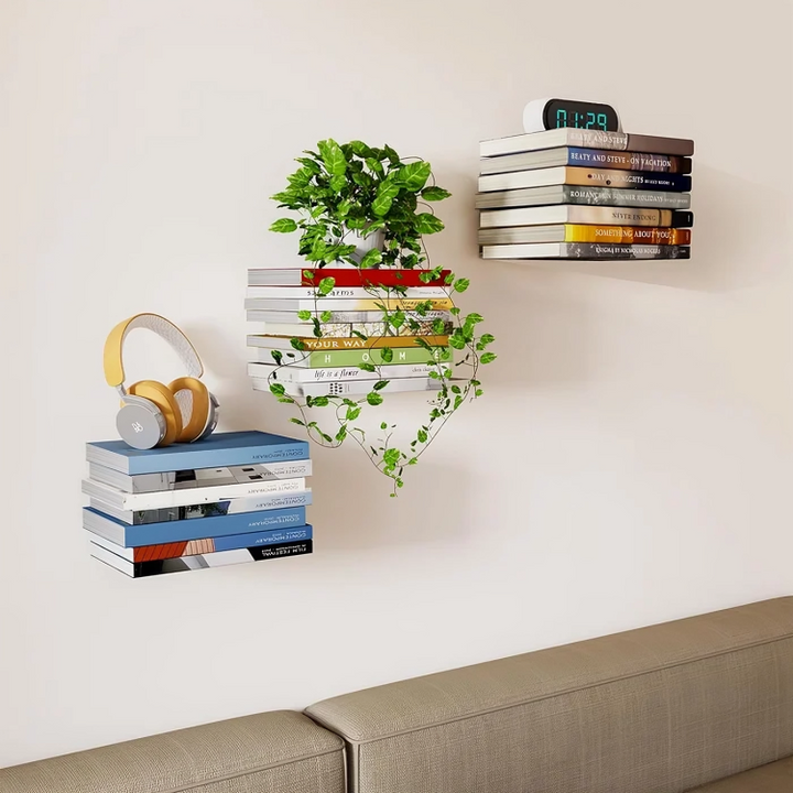 Sæt af LumaDeck flydende hylder for alsidig vægopbevaring. Pladsbesparende løsning med moderne, minimalistisk design.