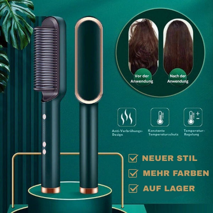 Glansfuldt hår opnås med LustraLuxe hårserum, der også sikrer glathed, kruskontrol og varmbeskyttelse. Vegansk.