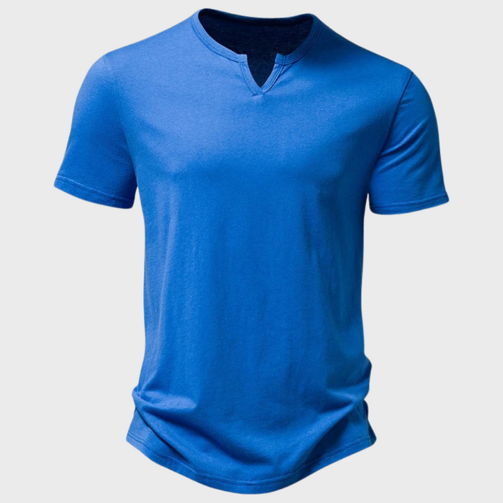 Komfortabel basic Henley T-shirt til mænd, blød og åndbar, perfekt til sommer og casual herremode.