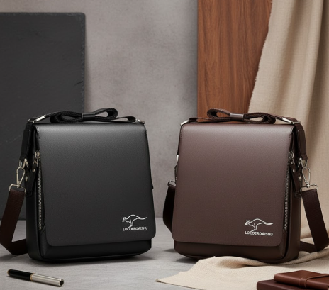 Mænds anti-tyveri crossbody taske, sort, vist fra fronten. Sikker, stilfuld og kompakt til hverdagsbrug.